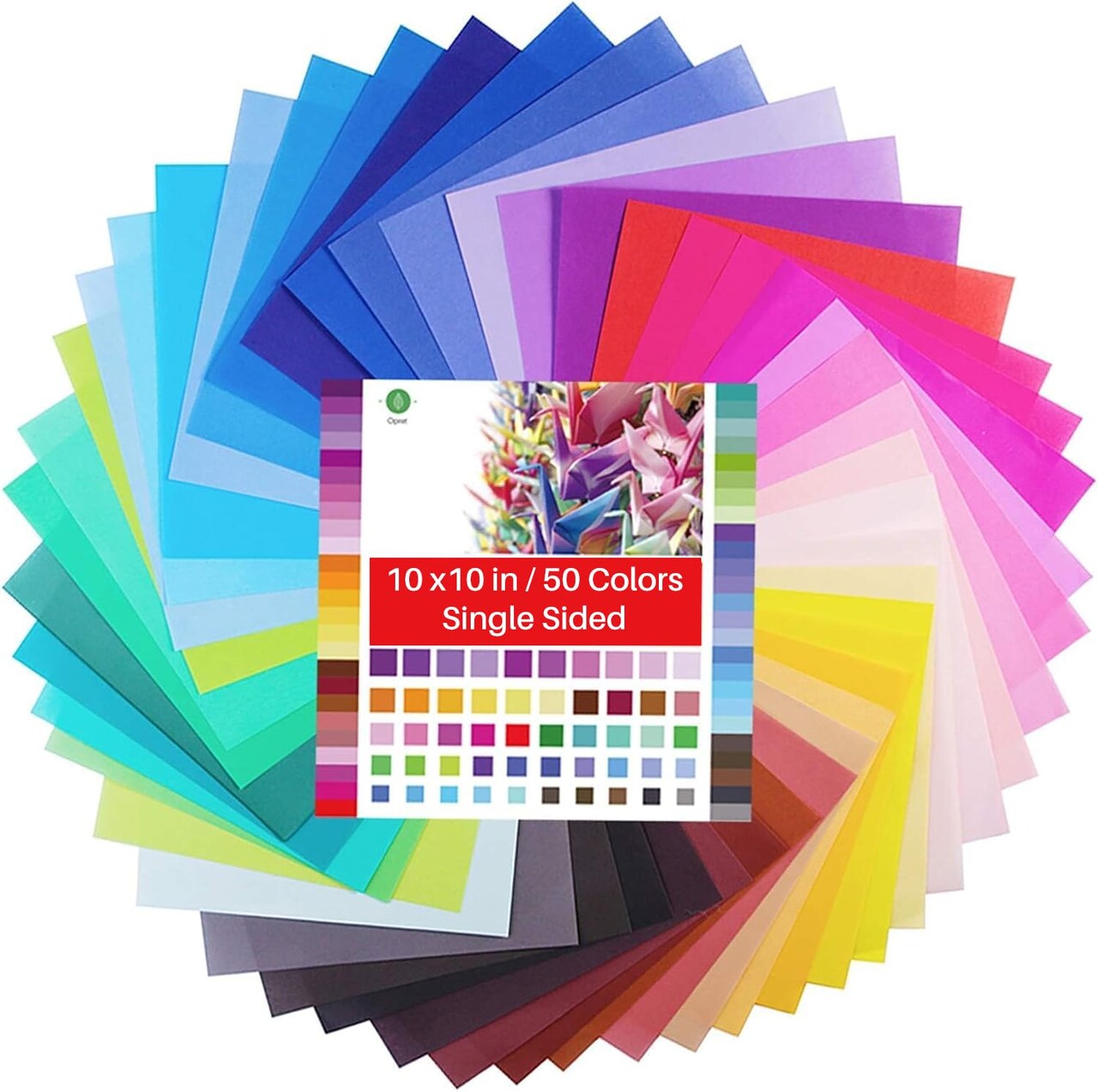 Large Origami Paper 10x10, 50 Vivid Colors, 100 Sheets 10 inch Square Colored Paper, Single Sided Origami for Arts and Crafts Projects, 25x25cm